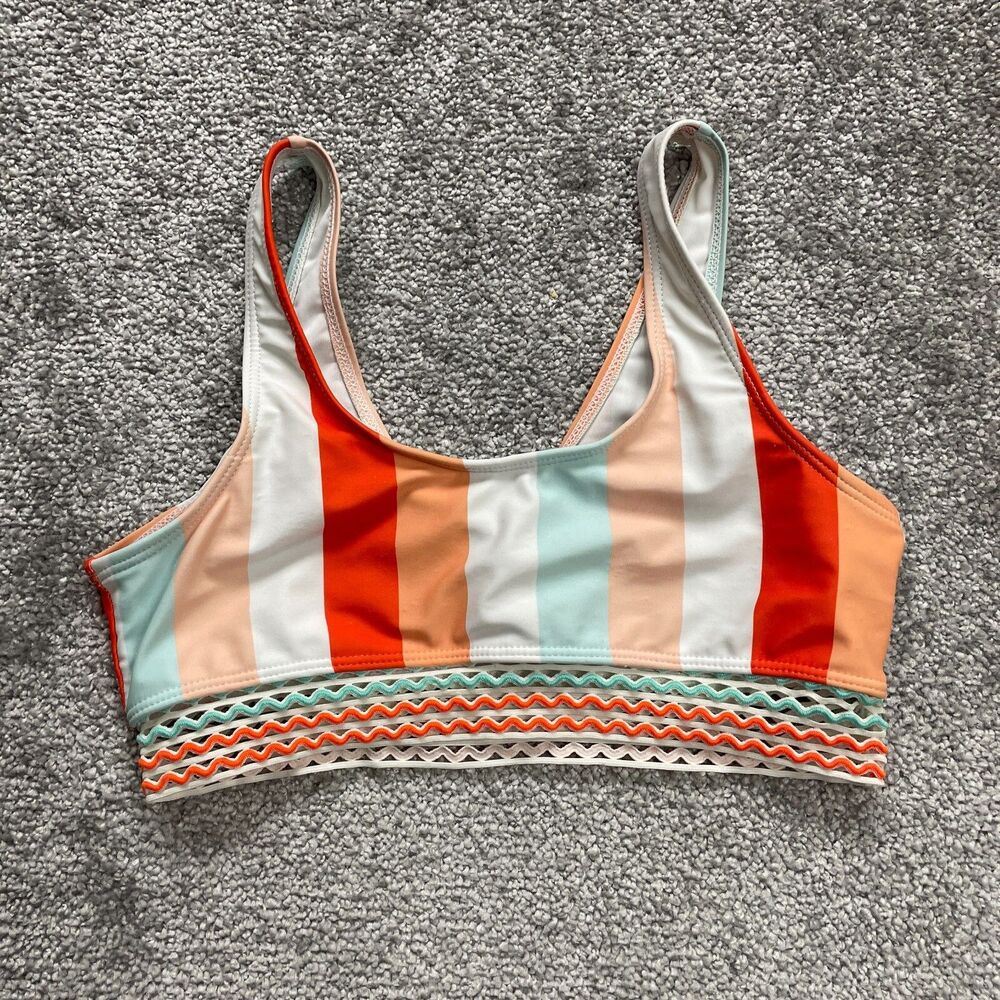 Shein Swimwear Bikini Top Girls 150 US 11 / 12 Stripes Wide Strap Summer Beach